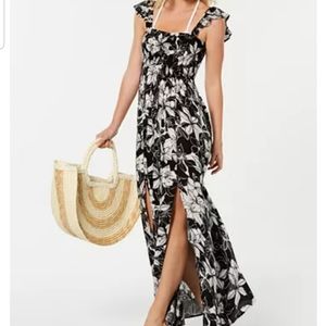 💛🥳Sale Raviya beach smocked top slit beachy Soft Dress Coverup